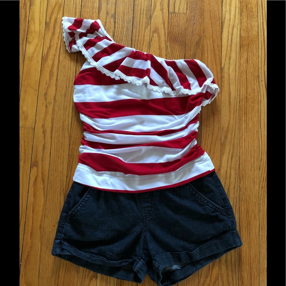 Red White & Blue Asymmetrical One Shoulder Romper